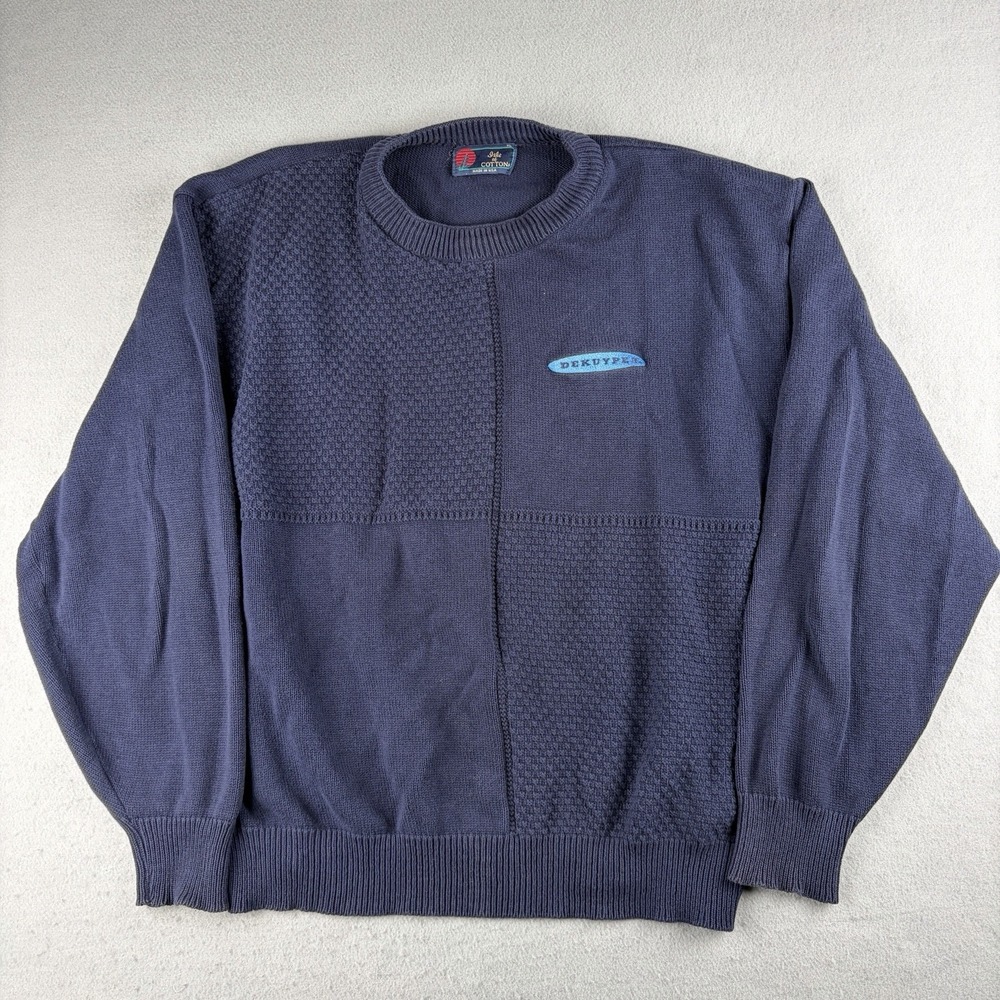 Vintage 90s Isle of Cotton DeKuyper Sweater Men's XL USA Navy Blue Crewneck